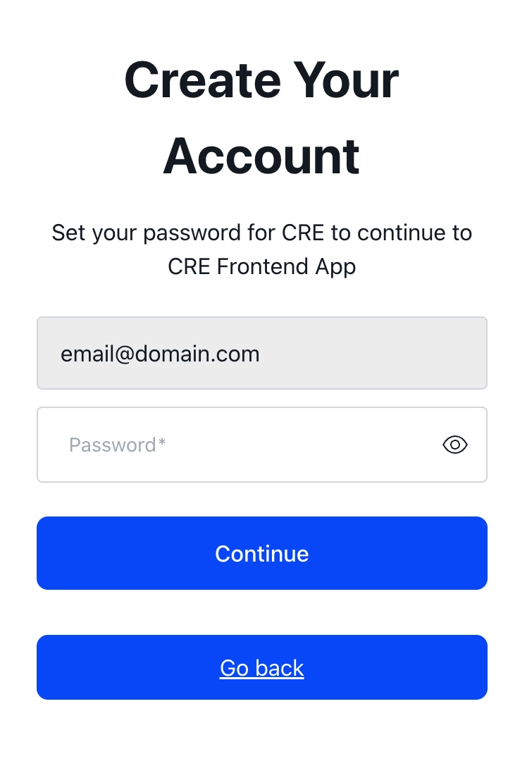 Set password screen