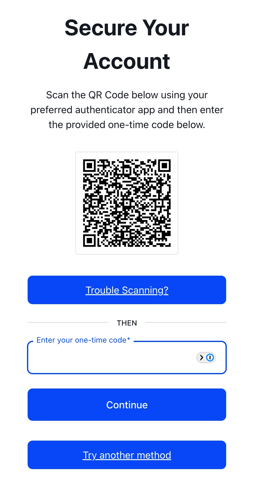 Two-factor authentication setup